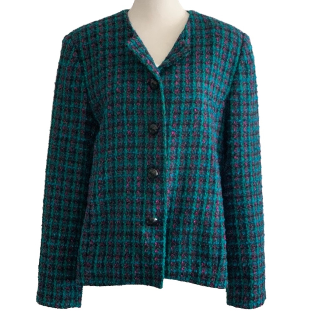 KORET Women’s TweedTeal Aqua Magenta Navy Blazer Jacket